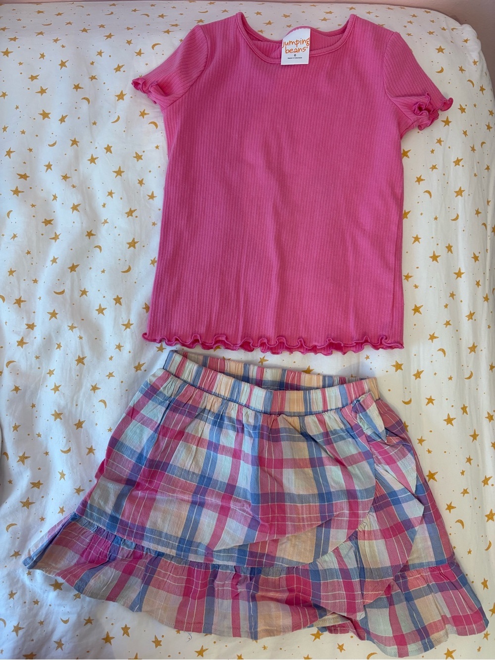 Girls Size 6 Jumping Beans Plaid Skort & Pink Shirt Set